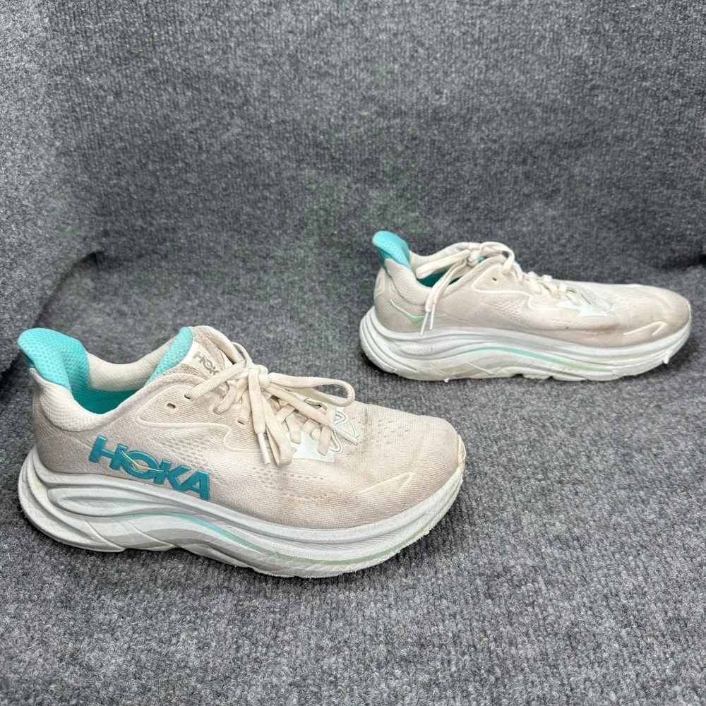 Hoka Womens Clifton 10 7.5 White Blue Athletic Shoes 1162031WTCL